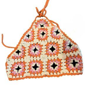 B.O.G. Collective‎ Granny Squares Cotton Knit Halter Top Multicolor Size L